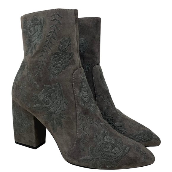 Anthropologie Shoes - Anthropologie Silent D Mamet Grey Embroidered Pointed Toe Block Heel Booties 40